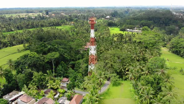 Radio Antenna in Village in Tropical Island, Asia alt