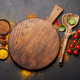 Empty cutting board over various spices - PhotoDune Item for Sale