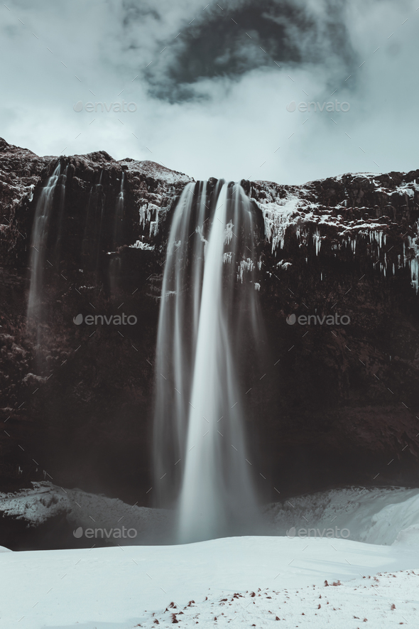 Iceland landmark. Famous waterfall Seljalandsfoss - Stock Photo - Images
