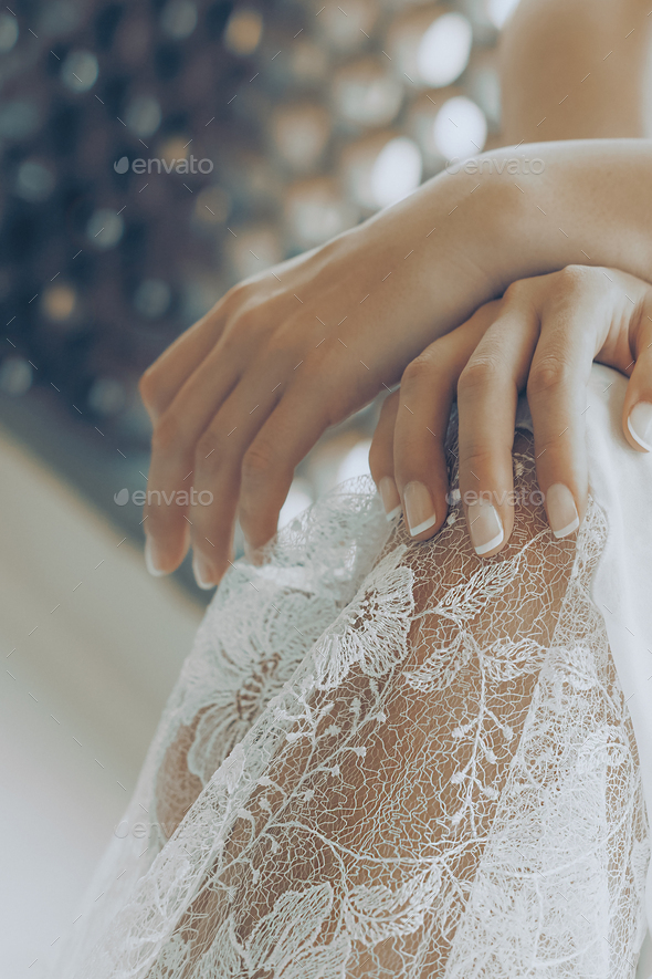 Bridal french manicure. Wedding day ceremony - Stock Photo - Images