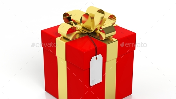 Red gift box with gold ribbon on red background, view from above, copy  space Stock Photo by rawf8