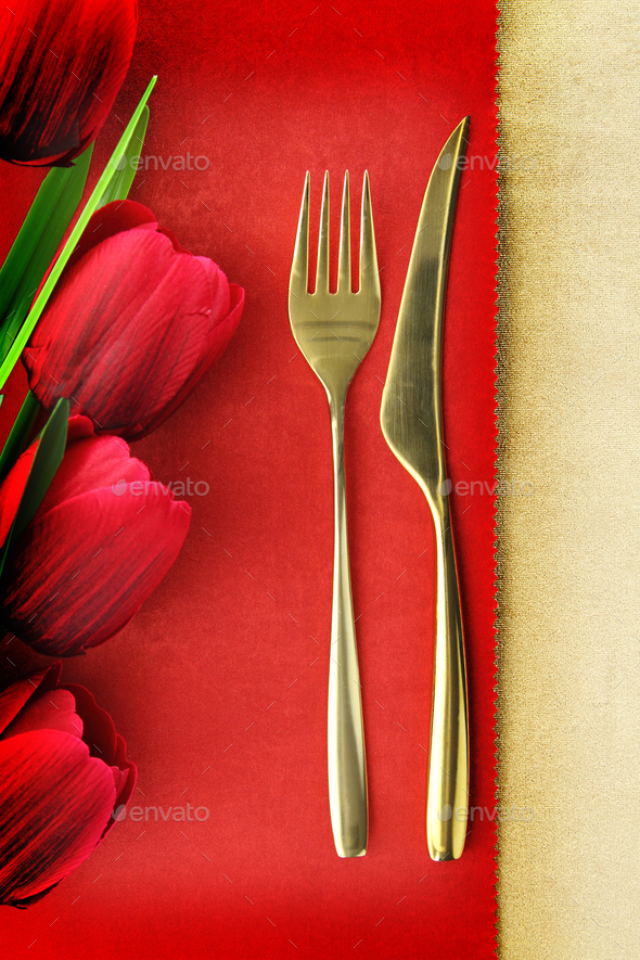 Fork and spoon on vintage menu background - Stock Photo - Images