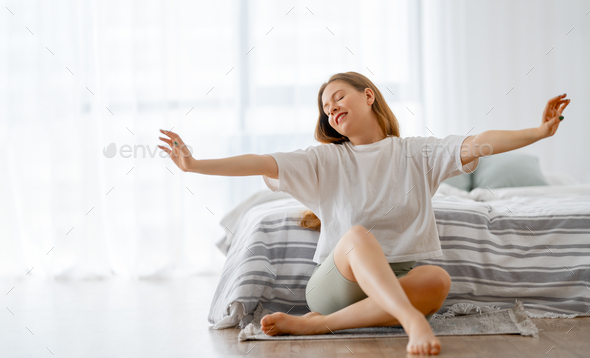 woman enjoying sunny morning - Stock Photo - Images