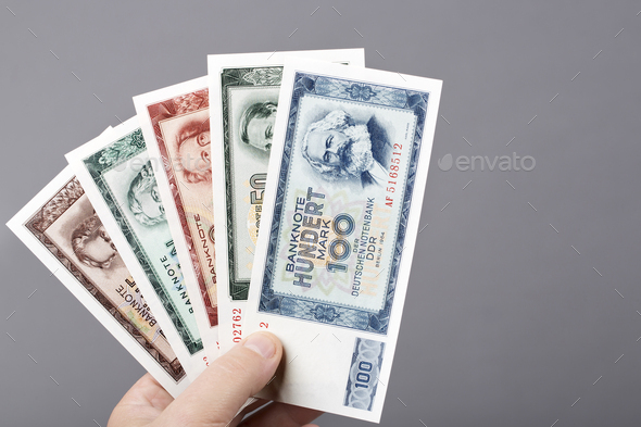 Old East German money a business background - Stock Photo - Images