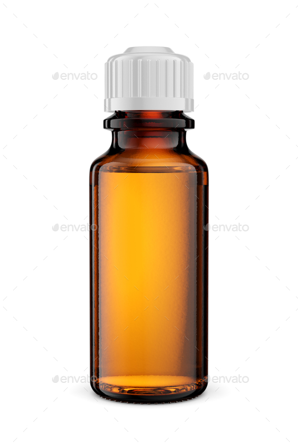 Blank medicine amber glass dropper bottle isolated on white. 3D rendering. - Stock Photo - Images