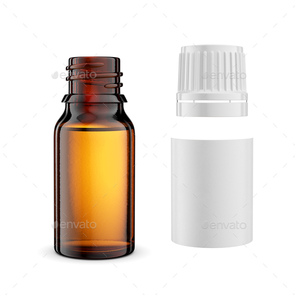 Blank medicine amber glass bottle isolated on white. 3D rendering. - Stock Photo - Images