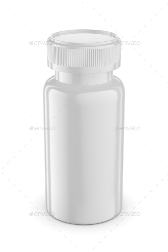 Medical bottle mockup template isolated on white. 3D rendering. Stock