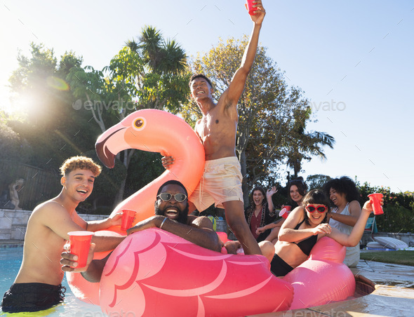 Art Photography Flamingo Pool Party