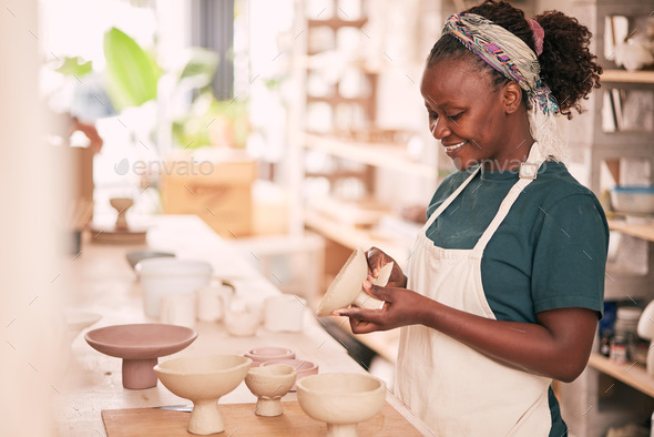 Creative, pottery and design with hands of woman in workshop studio for  molding, ceramics and art. Stock Photo by YuriArcursPeopleimages