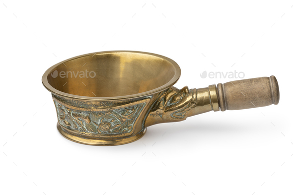 Traditional antique Chinese silk pan iron on white background - Stock Photo - Images