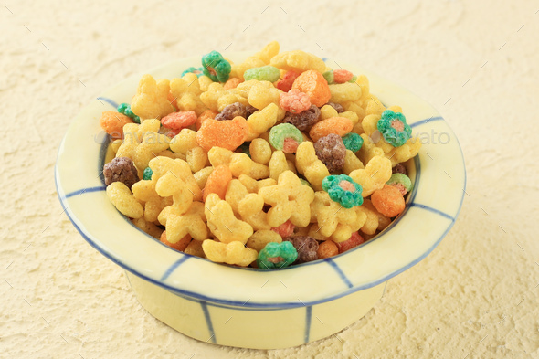 Colorful Star and Fruit Loops Cereal in A Bowl