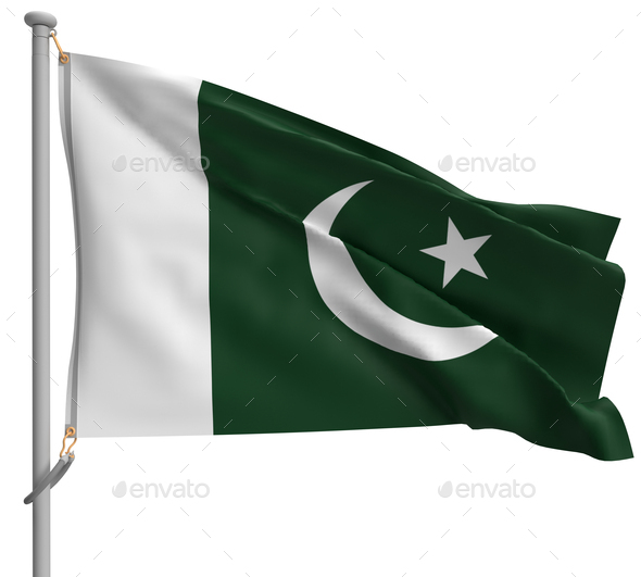 pakistan day waving green white color moon star flag country independence government freedom republi