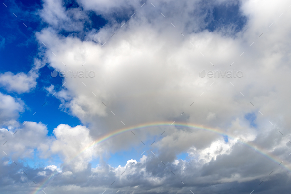 An empty North sea beach with a rainbow in Breskens - Stock Photo - Images
