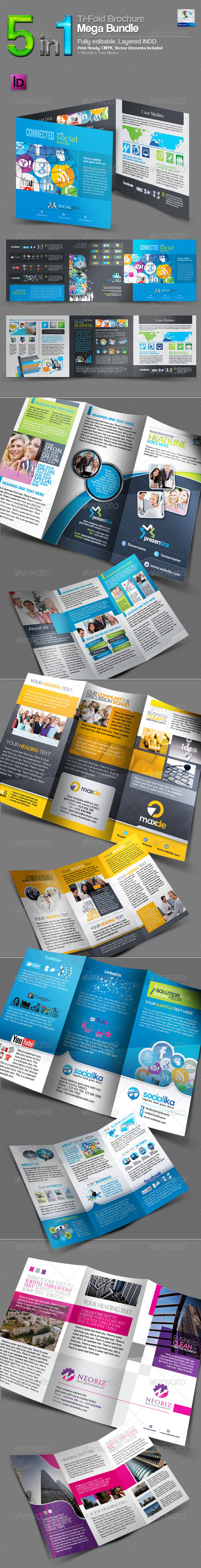 5 in 1 Tri-Fold Brochure Mega Bundle - Corporate Brochures