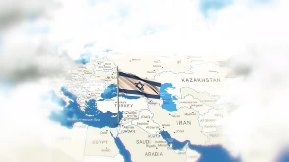 Israel Map And Flag With Clouds