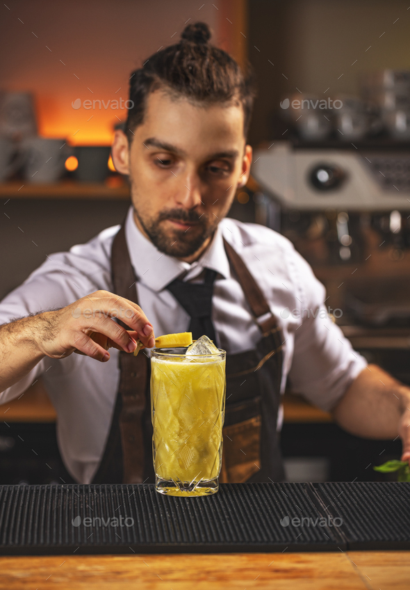 Barman decorated smoothie drink - Stock Photo - Images