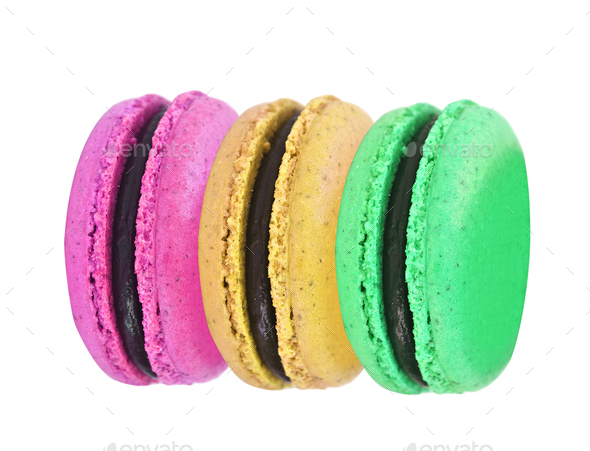 Sweet and colourful french macaroons isolated - Stock Photo - Images