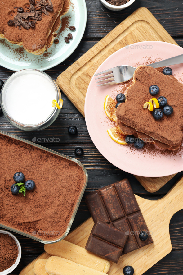 Concept of sweet food, Tiramisu cake, top view - Stock Photo - Images