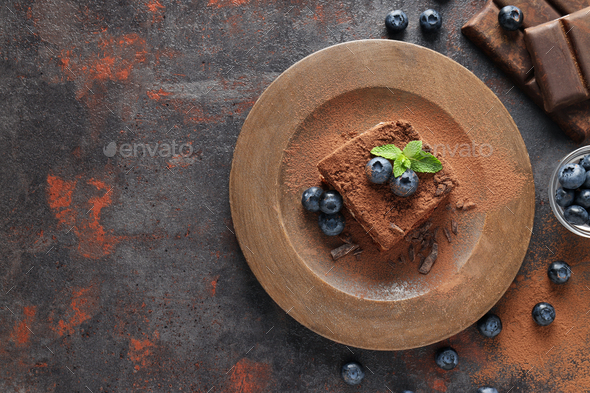 Concept of sweet food, Tiramisu cake, space for text - Stock Photo - Images