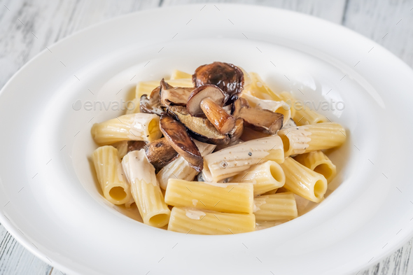 Tortiglioni with porcini mushrooms - Stock Photo - Images