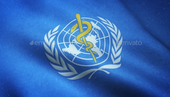 Closeup shot of the waving flag of the World Health Organization with interesting textures