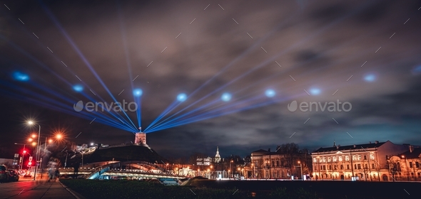 Beautiful traditional Vilnius light festival in Lithuania Stock Photo