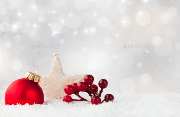 Christmas Decorations With Holly And Red Berries Stock