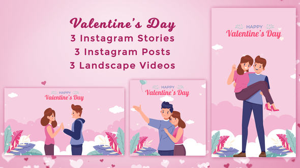 Valentine's Day Romantic Couples Instagram Stories & Posts - Cartoon Animation pack
