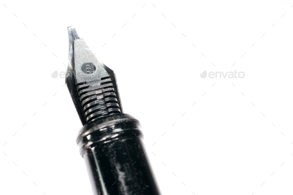 Fountain Pen Paper Ink Text White Background Closeup Stock Photo