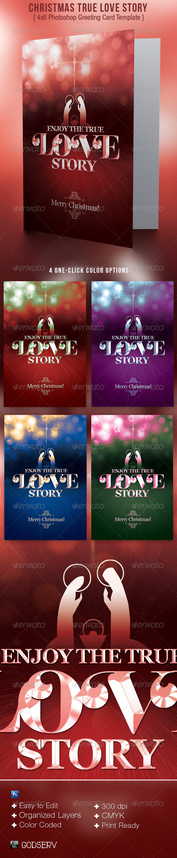 Christmas True Love Story Greeting Card Template - Holiday Greeting Cards