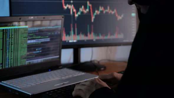 Male Hacker Steals Cryptocurrency at Night Hacks Into Exchange and Security System Steals Token and