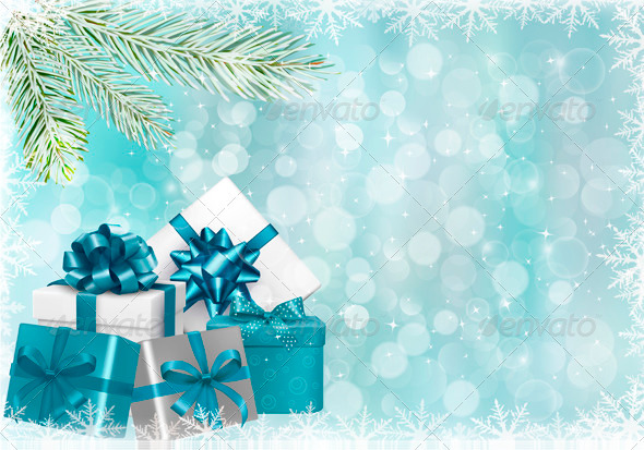 Christmas Blue Background with Gift Boxes - Christmas Seasons/Holidays