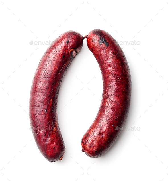 Smoked pork sausage isolated on white background. - Stock Photo - Images