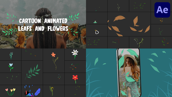 Cartoon Animated Leafs And Flowers for After Effects