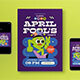 Purple Cartoon April Fools Party Flyer Set