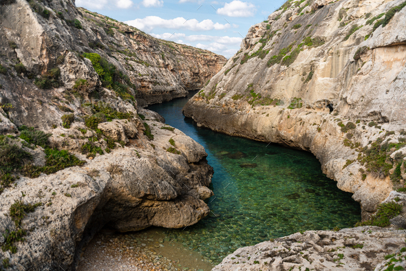 View to canyon Wied il-Ghasri, Gozo, Malta - Stock Photo - Images