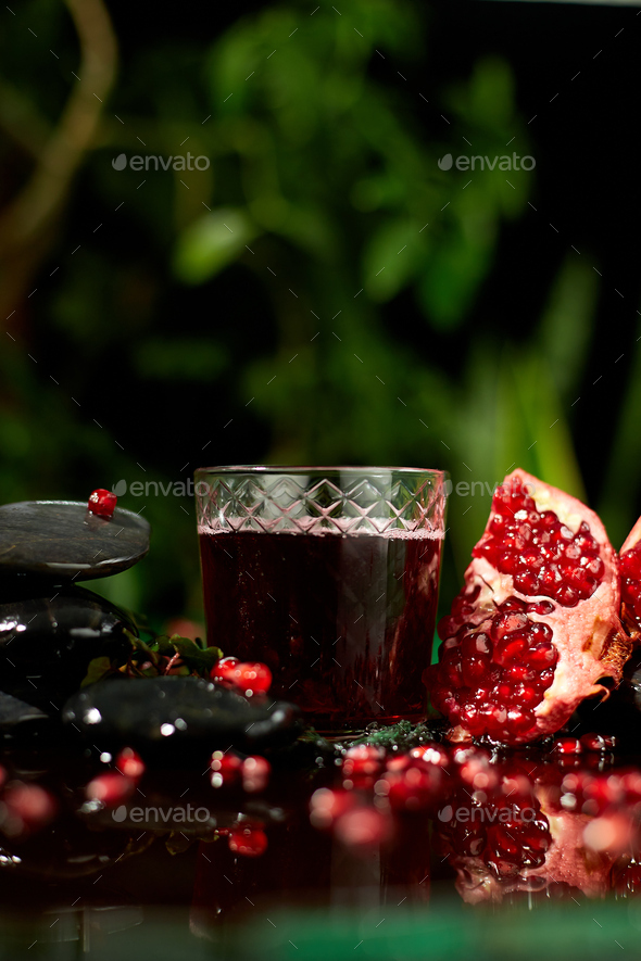 Glass of pomegranate juice and fresh fruits - Stock Photo - Images