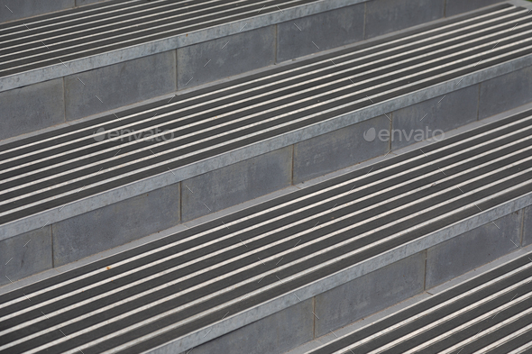 Close-up of steps with stairnosing and rubber granulate covering