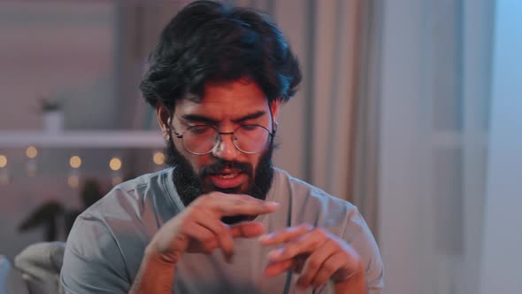 Portrait Arabian Happy Indian Male Face Bearded Man Festive Birthday Party Joyful Dancing at Home alt