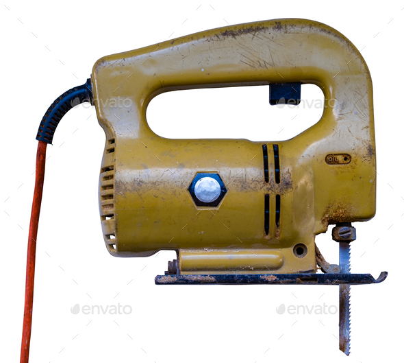 Isolated Vintage Electric Jigsaw Power Tool
