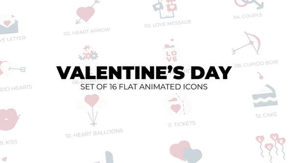 Valentine's day - Set of 16 Animation Icons Elements template preview