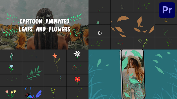 Cartoon Animated Leafs And Flowers for Premiere Pro