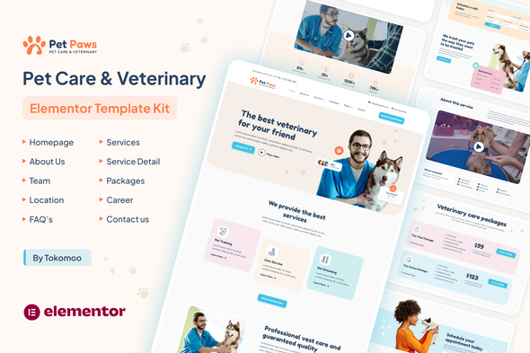 Pet Paws - Pet Care & Veterinary Elementor Template Kit