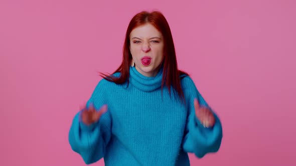 Funny Showing Tongue Making Faces at Camera Fooling Around Joking Aping with Silly Face Teasing alt