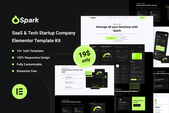 Spark - Saas & Tech startup Elementor Template Kit