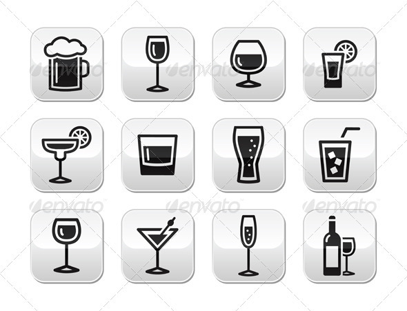 Drink Alcohol Beverage Vector Buttons Set - Food Objects