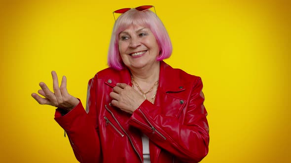 Ambitious Senior Woman Winner of Lottery Posing for Photographers Successful Famous Rich Person alt