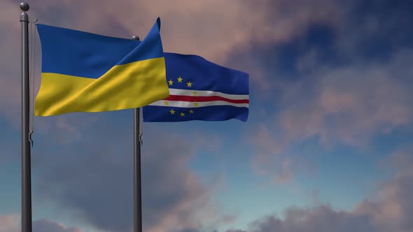 Cape Verde Flag Waving Along With The National Flag Of The Ukraine - 4K alt