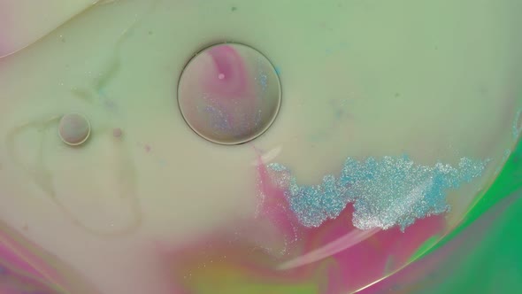 Macro Structure of Multicolored Water Paint Oil Bubbles Movement Bright Colorful Acrylic Painting alt