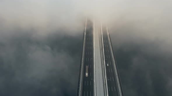 Top view of Yavuz Sultan Selim bridge and foggy weather